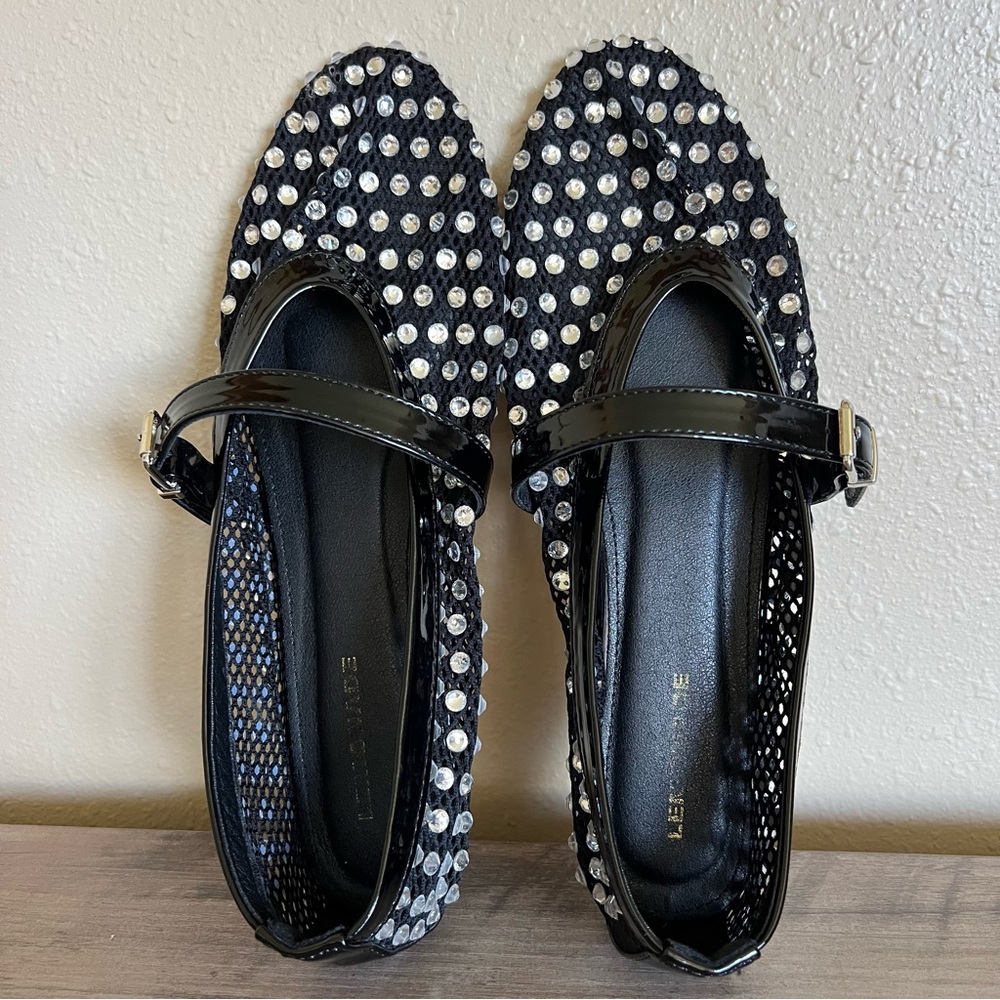Mesh Rhinestone Ballet Flats Black Women’s Size 10 Trendy Shoes Bling Career - Picture 8 of 10
